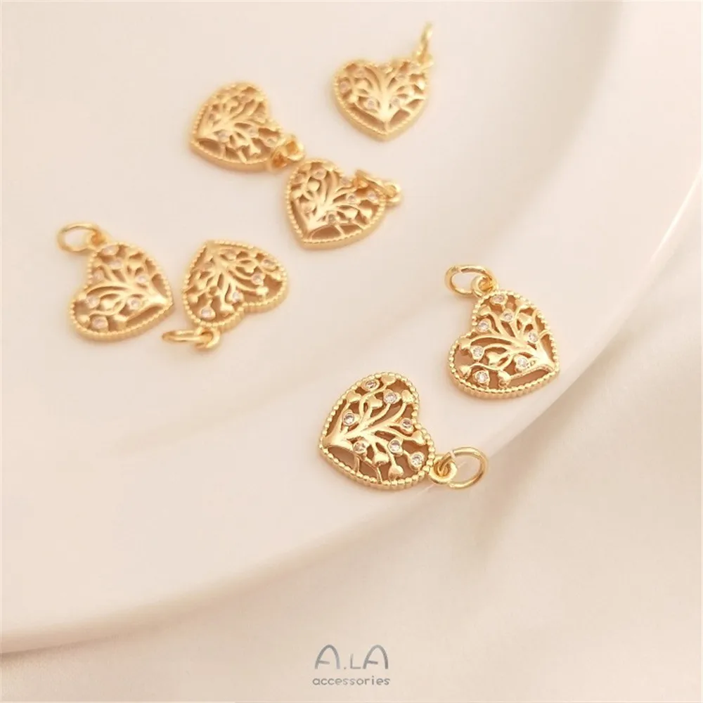 

Tree of Life 14K Gold Color-protecting Micro-inlaid Zircon Lucky Tree Heart-shaped Pendant Diy Jewelry Pendant Accessories