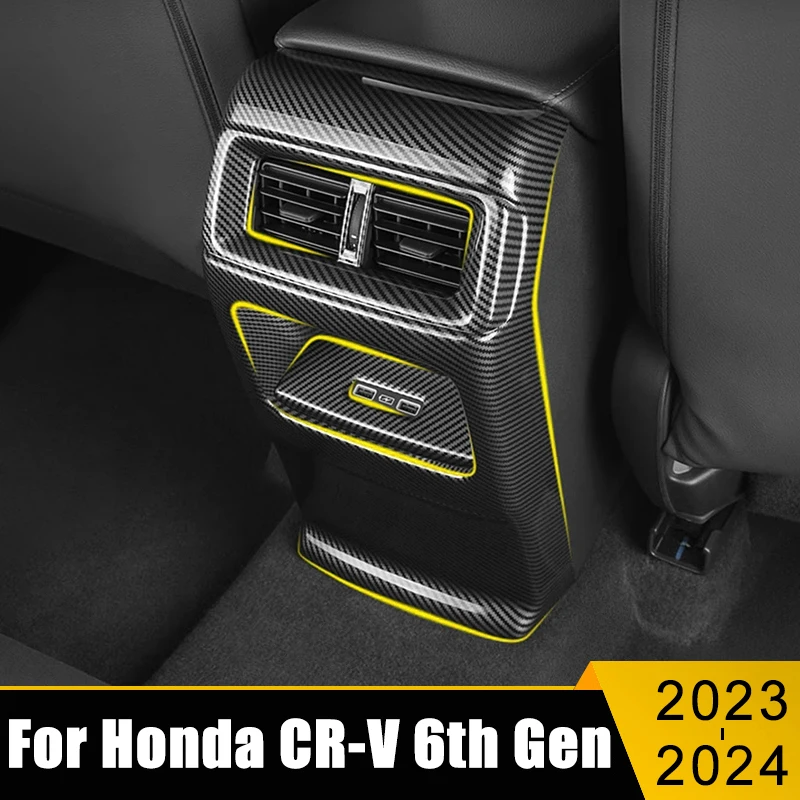 

For Honda CR-V 6th 2023 2024 2025 Hybrid ABS Car Interior Rear Armrest Air Outlet Trim Panel Pad Anti kick Cover Frame Sticker