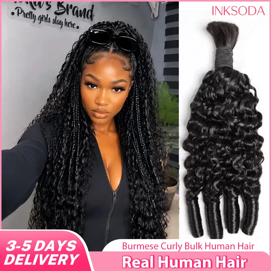 

12A 12-30 Inch 1-5PCS Human Braiding Hair Bulk for Boho Braids Burmese Curly Spiral Ends Bulk Boho Hair For Braiding Knotless Burmese Curly Bulk Hair Extension No Weft Natural Black Curly Hair For Women Expansion Weaving Hair Materials Promotional Sale