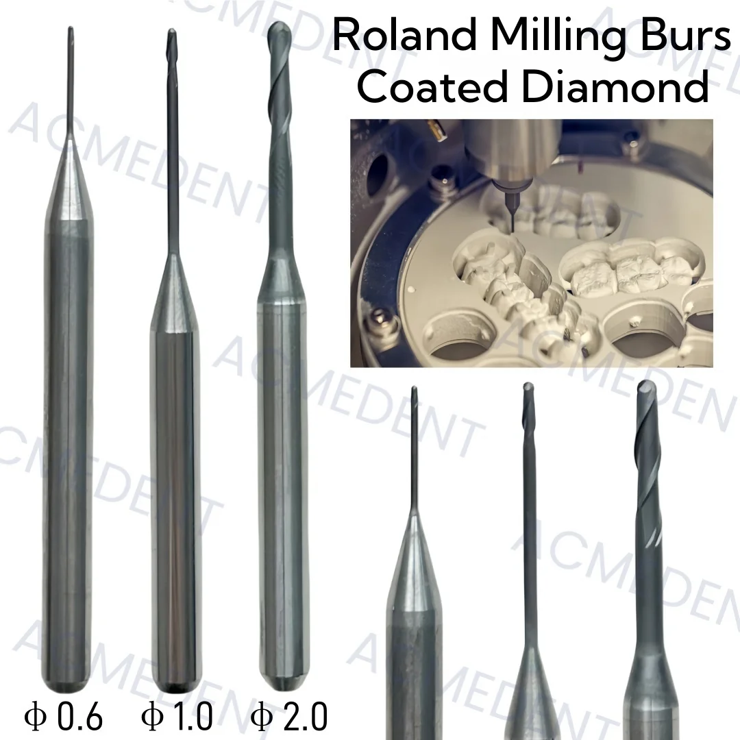 

3Sizes Dental Coated Roland Milling Burs CAD CAM Zirconia Cutting Bur Coated Dental Lab Cutter PMMA Wax Peek φ0.6/φ1.0/φ2.0