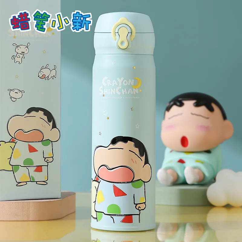 Kawaii New Crayon Shin-chan 316 Stainless Steel Thermoses Cool Cup Kids 500ml Large Capacity Portable Water Cup Color Box