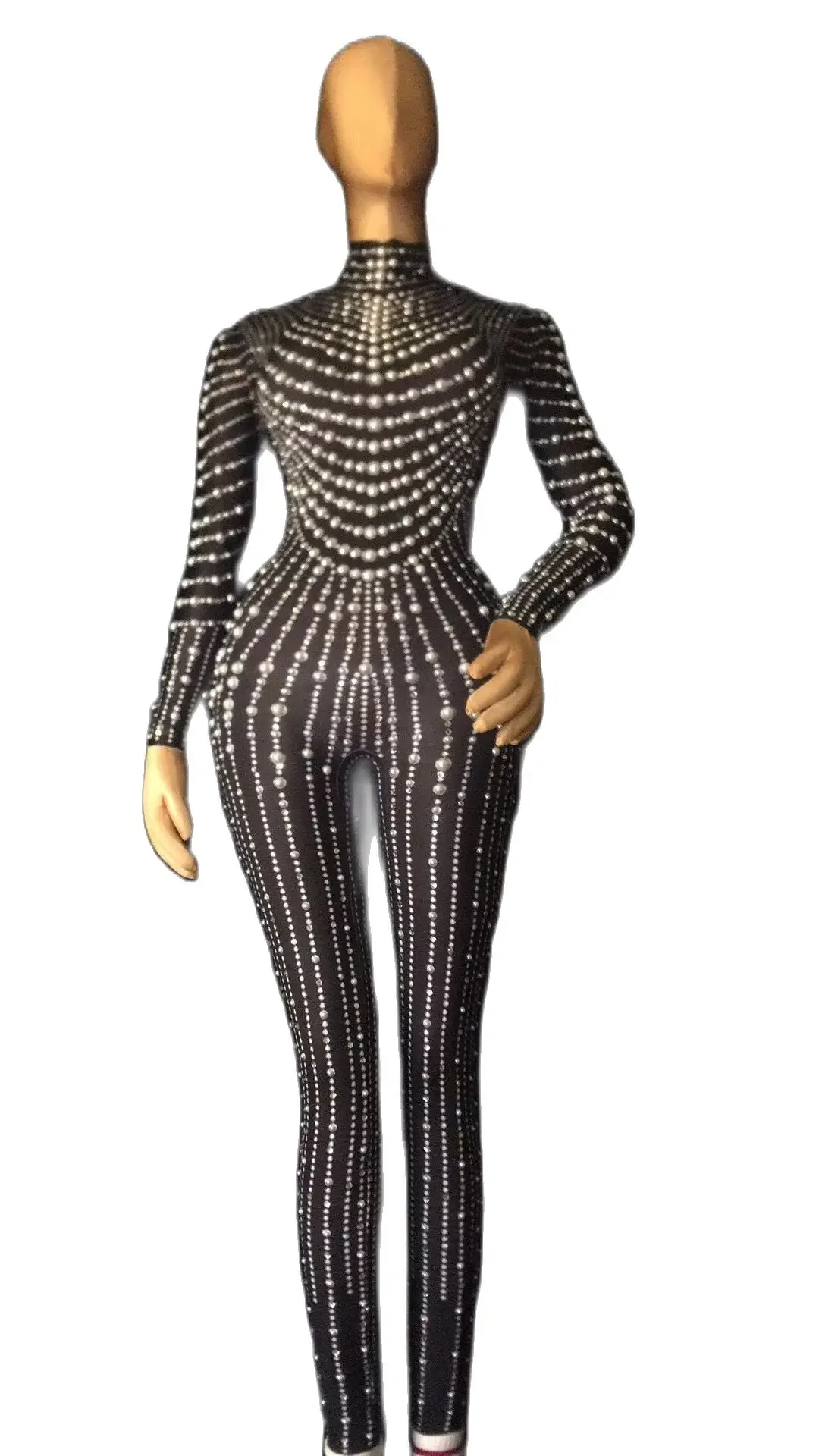 Combinaison de luxe noire à strass pour femmes, Costume de perles, body de danse sur scène, fête, discothèque, Jazz Dj, barboteuse