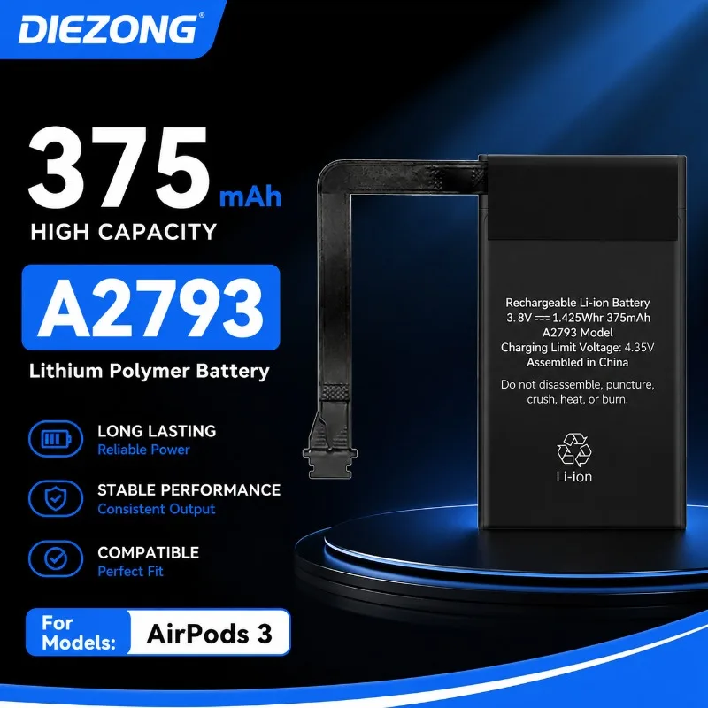 New  A2793 Replacement Battery for Apple Airpods 3 A2564 A2565 for Air Pods 3 Rechargeable Batteries Batteria 375mAh