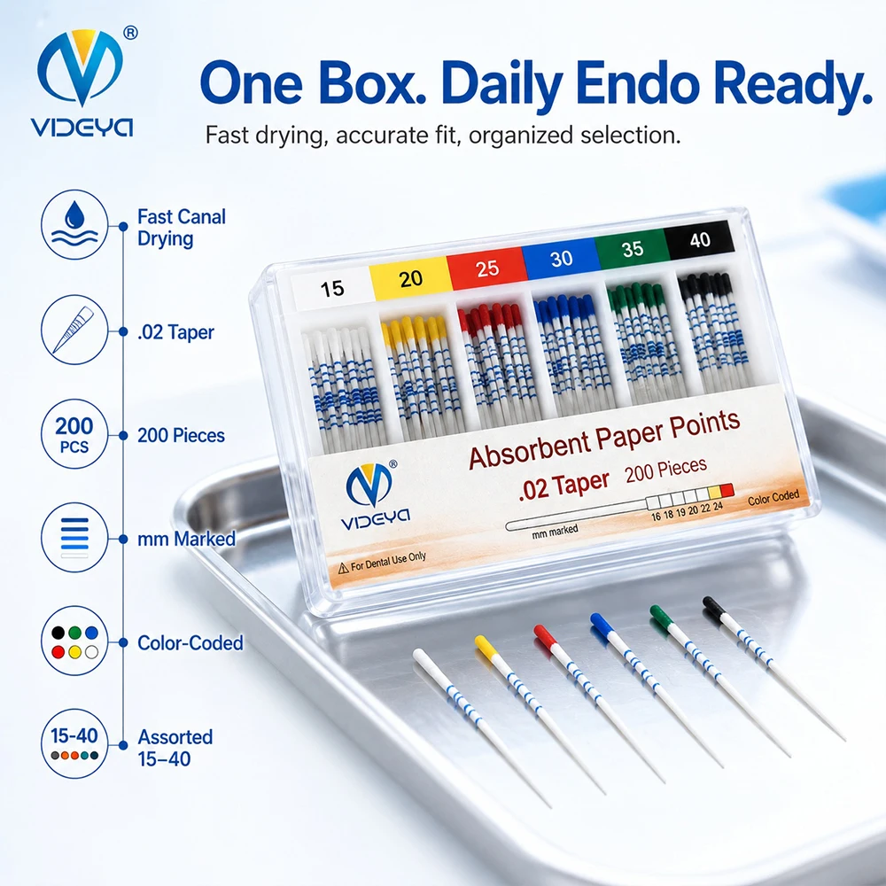 VIDEYA Dental Paper Points .02 .04 .06 Taper  for Root Canal Treatment Absorbent Drying Tips Color Coded Endodontic 10  boxes