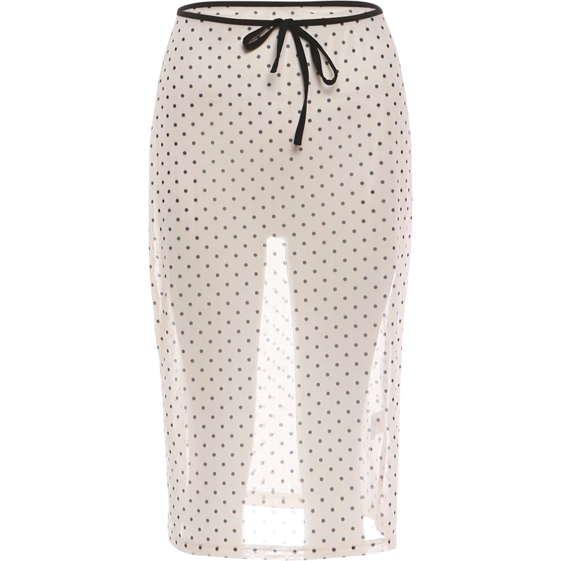 Kliou Lange Röcke mit Polka-Dot-Print für Damen, sexy, durchsichtiges Design, Kordelzug, elastische Taille, Hot Girls High Street Style Buttoms – Detail 2