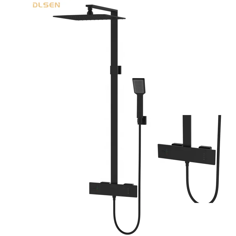 Direct China Factory Sales Shower Mixer Taps Matte Black Shower Sets Square Brass Shower Column for Villa Bathroom