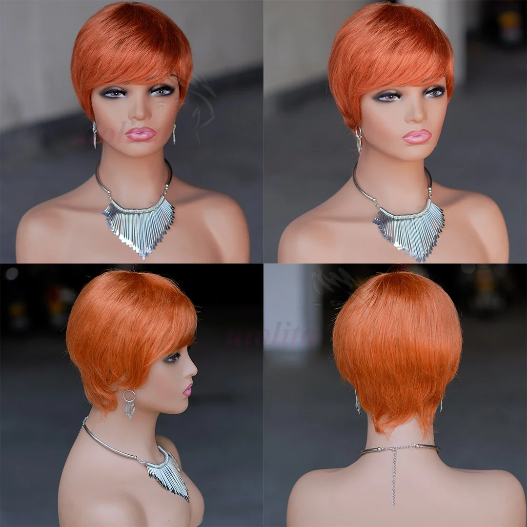 Blond 613 Kurze Pixie-Cut Echthaarperücke mit Pony für schwarze Frauen 1B # Brasilianische glatte Remy-Haarperücke, Bob-Schnitt, vollständig maschinell gefertigt – Detail 22