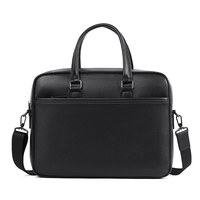 Double Zipper Men Bags Genuine Leather Men Briefcase Bag Business Leather Laptop Bag Shoulder Fashion Office Male Handbag Large