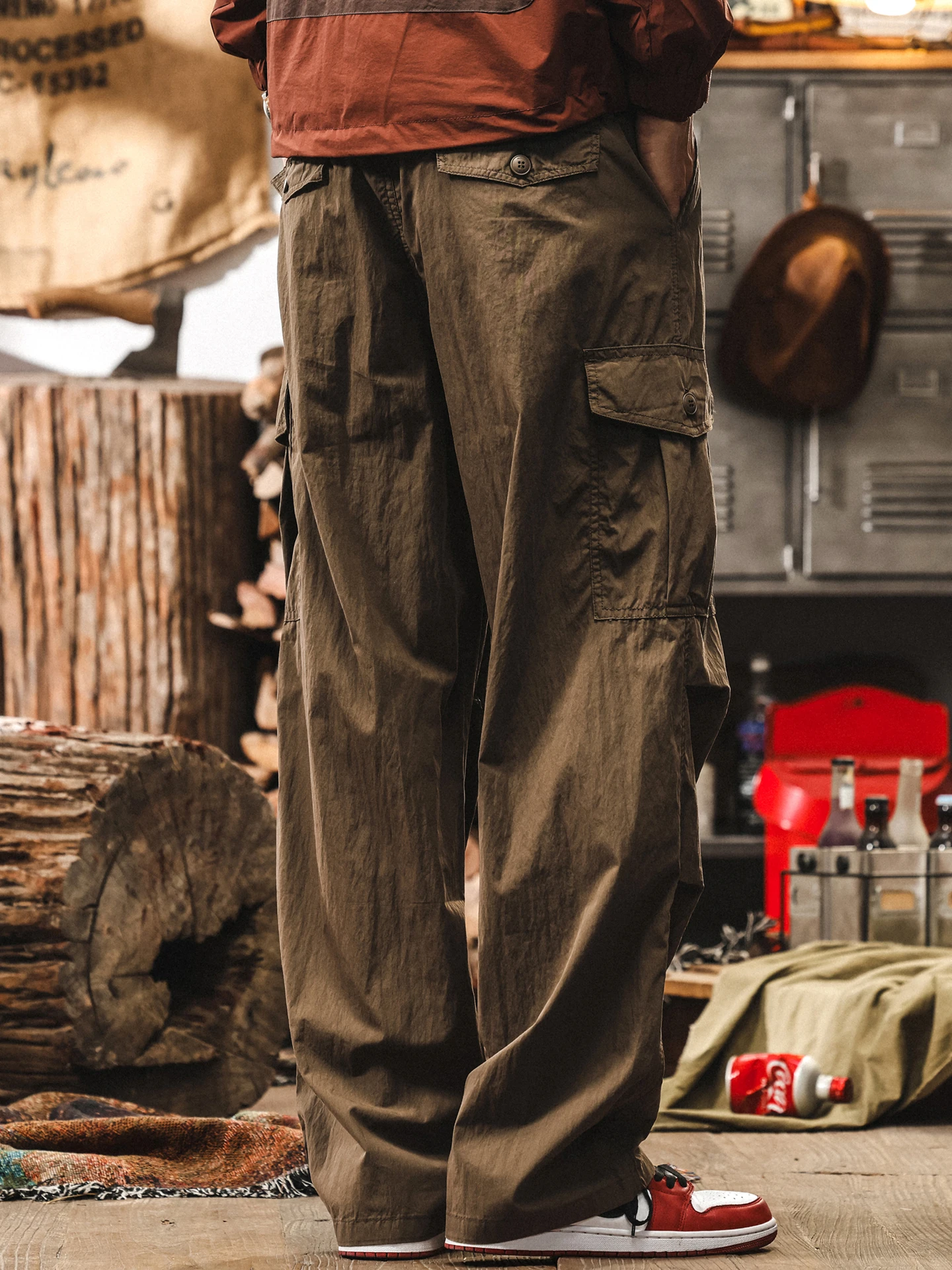 الأمريكية الرجعية رقيقة العمل السراويل الرجال الصيف جديد فضفاض مستقيم سراويل تقليدية كوي الجافة في الهواء الطلق المظلي السراويل الشباب Sle #5