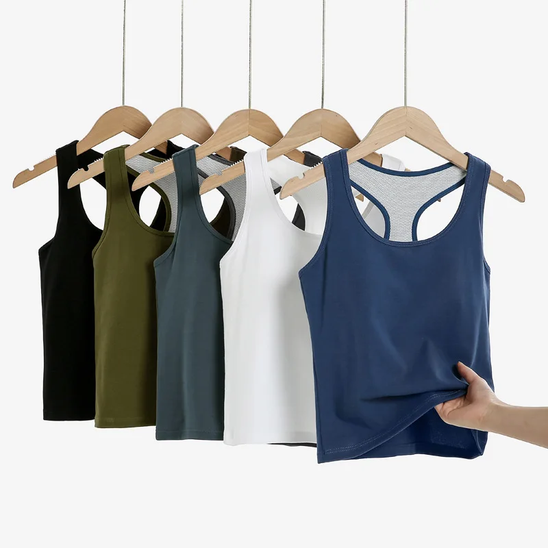 2024 New Women's Summer Pure Cotton Tank Top with Breast Pads Bra One Piece Racerback Backing Sleepwear Home Furnishing Top