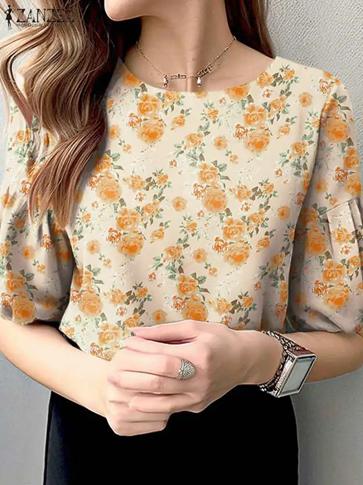 

Bohemian Floral Printed Blouse ZANZEA Women Summer Half Sleeve Tops Vintage Holiday Shirt Elegant OL Work Blusas Casual Chemise