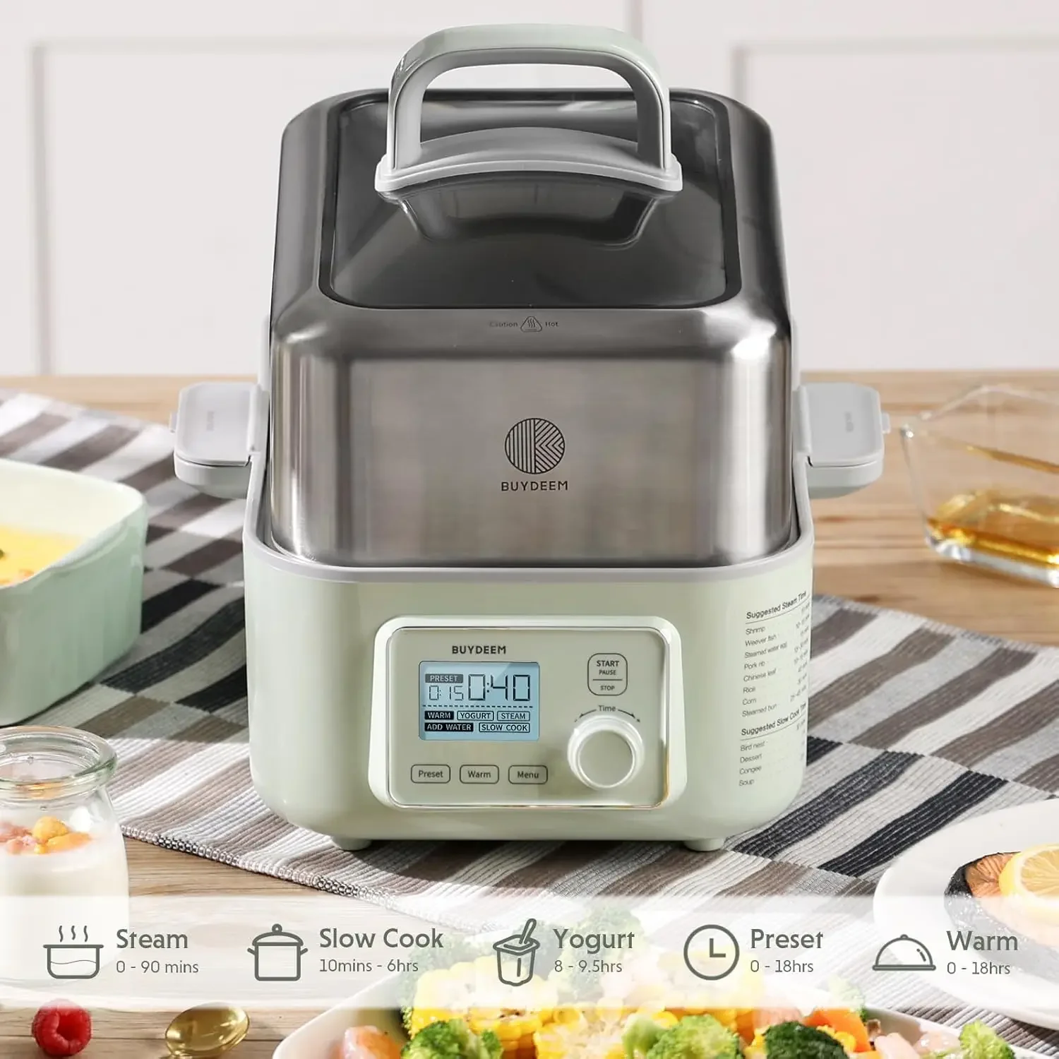 Vaporizador de alimentos para cozinhar, vaporizador de vegetais de um toque, vaporizador multifuncional digital, vapor rápido em 60s