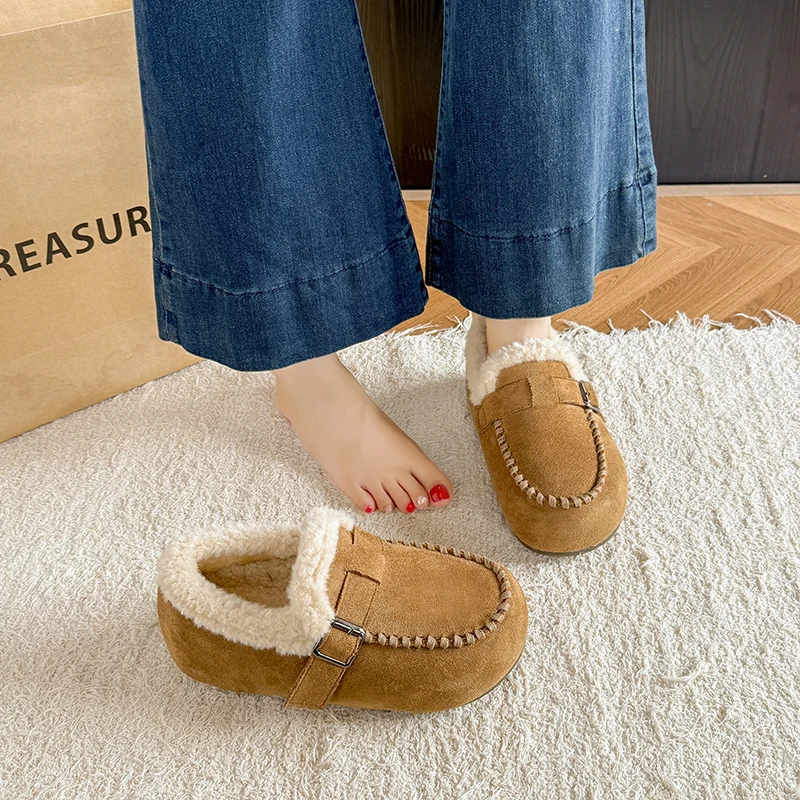 Winter Women's Warm and best-selling Soft Faux Fur Lining Suede House Warm Indoor Outdoor Loafers  Ladies Work Flat Shoes