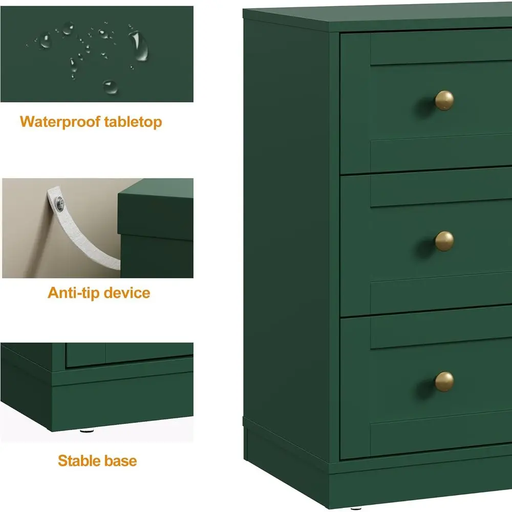 3-Drawer Wooden Nightstand for Bedroom with Large Storage Capacity, Suitable for End Table or Hallway Use, Green