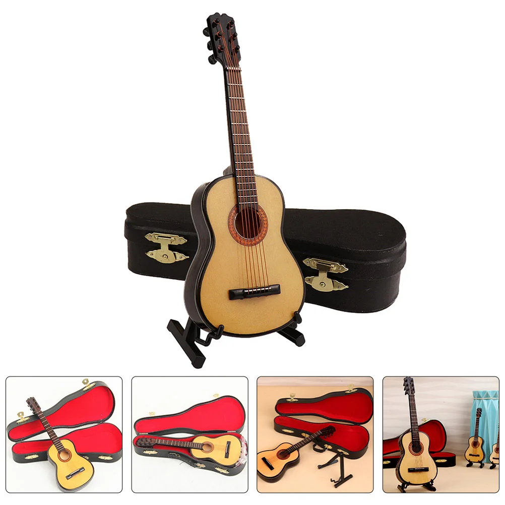 

Guitar Model Display Desktop Decor Mini House Realistic Wooden Adornment Instrument