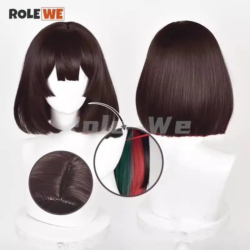 

High Quality Xue Yi Cosplay Wig Game Honkai Star Rail Dark Brown Cyan Red Heat Resistant Synthetic Hair Anime Wigs + Wig Cap