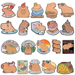 Cute Capybara Brooch Be Happy Bath Coffee Capybara Computer Pistol Bird Burger Donut Cake Capybara Metal Badge Punk Pins Jewelry