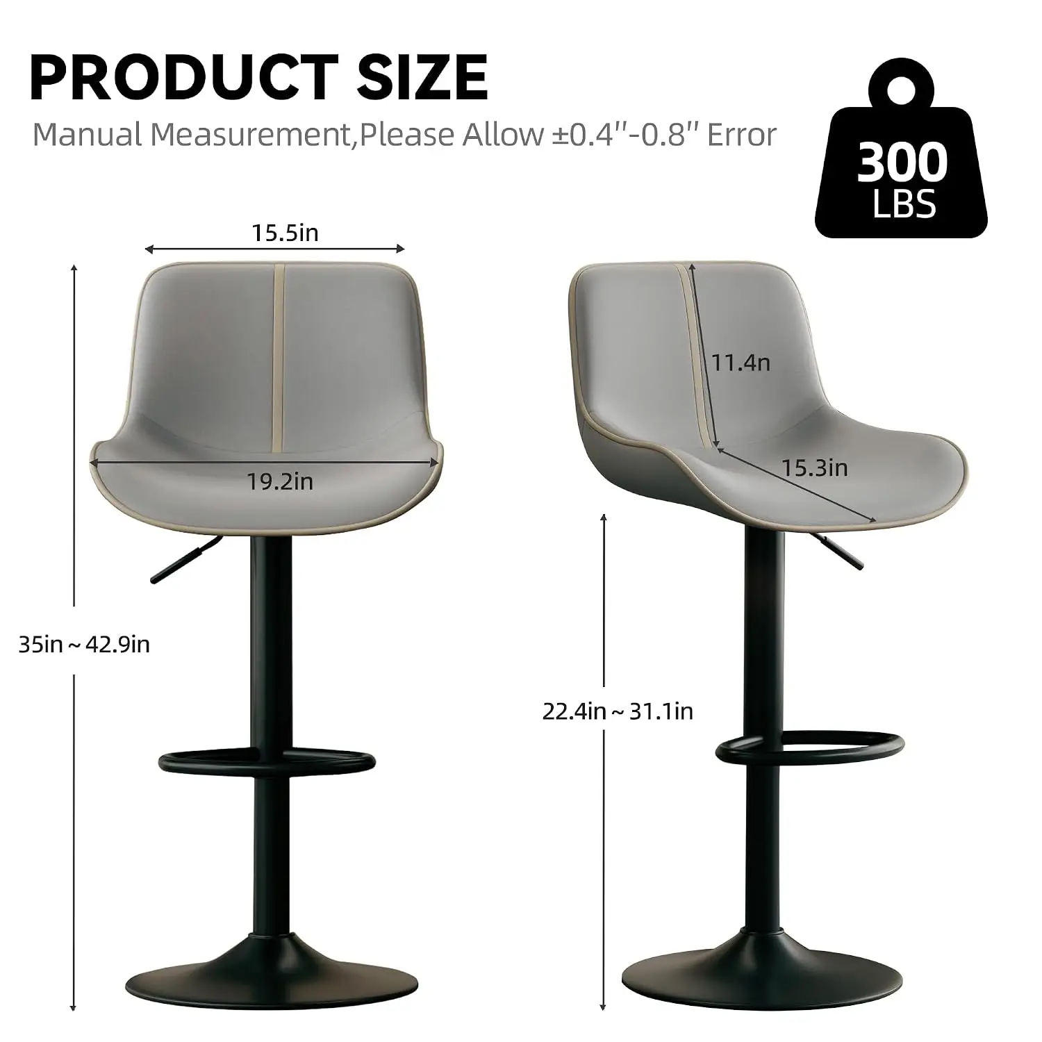 Bar Stools Set of 2,Swivel Barstools Adjustable Counter Height Bar Stool,Faux Leather Bar Stool Chairs with, Customized