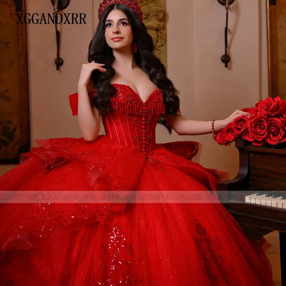 Vestido de Quinceañera Rojo Personalizado, Vestido de Gala para Quinceañera 2026, Diseño Único de Princesa con Encaje y Lentejuelas, Vestido para Fiesta de 16 Años