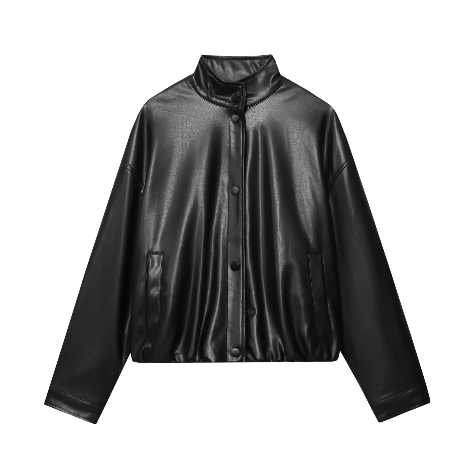 

2025 WOMAN Fashion European and American Style Autumn New Faux Leather Jacket Joker Long Sleeve Button Coat Outerwear Mujer