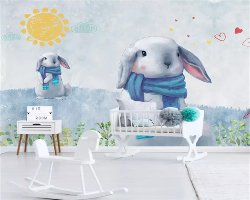 beibehang Customized hand-painted cartoon small animals boys and girls bedroom kindergarten front desk classroom wallpaper