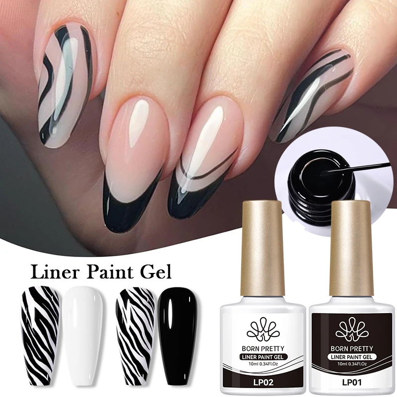 BORN PRETTY 10ml Liner Gel White Black Line French Nail Gel Polish Soak Off UV/LED Painting Gel Semi Permanent Varnish Manicure