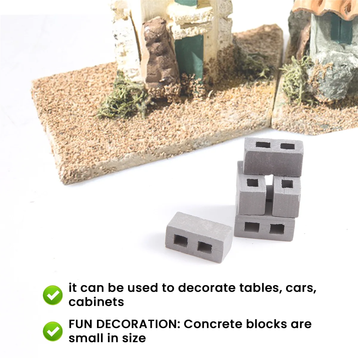 60 Packs Cinder Blocks 1/12 Scale Mini Bricks Concrete Miniature Bricks Tiny Landscaping Dollhouse Accessories