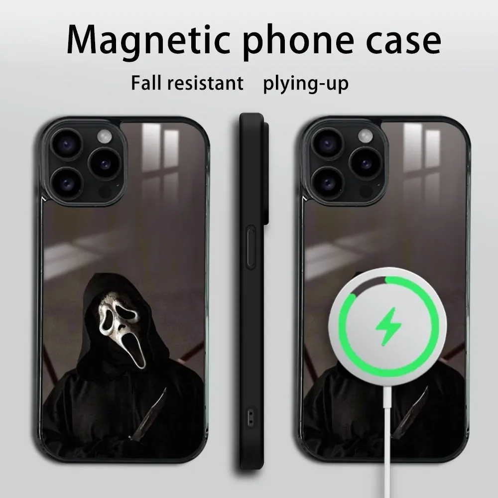 Halloween G-Ghost Face Phone Case For iPhone 16 15 14 13 12 11 Pro Max Plus Mini Magsafe Mirror Wireless Magnetic Cover