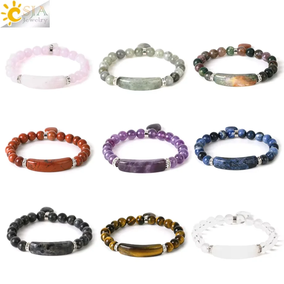 CSJA Kristall-Elastik-Armband Vintage Handgefertigter Charm Naturstein Rechteckiges Armband Schmuck Damen Herren Armreif Accessoire H871 – Detail 3