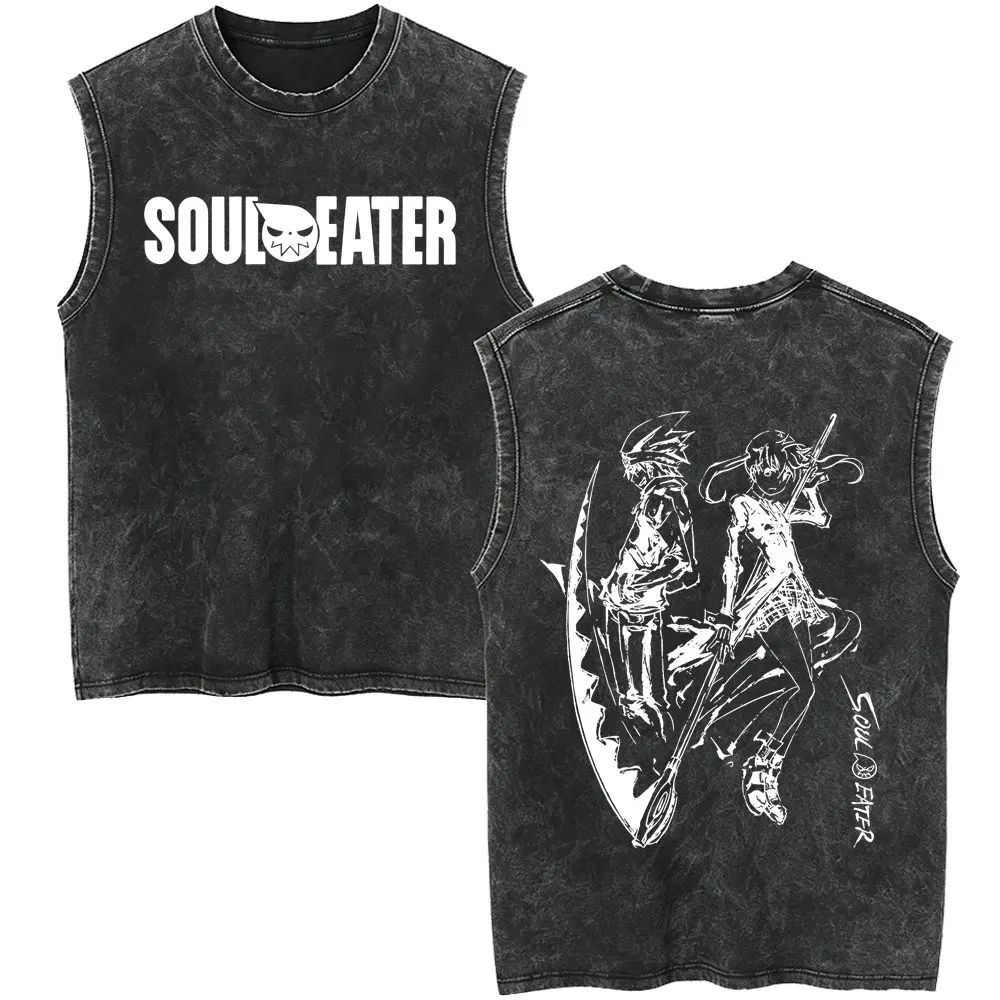 Anime Soul Eater Crona Vintage Washed Tank Tops Men Women Clothing Cartoon Casual Oversized Sleeveless Vest T-shirt Streetwear
