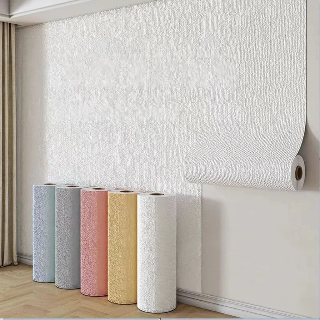 50cmX2.8/10m Linen 3D Foam Self-adhesive PVC Solid Color Thickened Waterproof Background Wall Renovation Wallpaper Wall Stickers