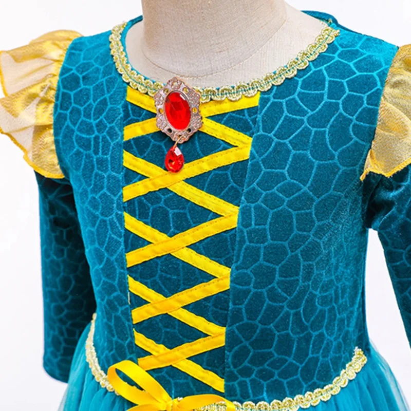 Brave Girl Merida Dress Children Cartoon Role Playing costume Kids Long Sleeve Princess Gown Carnival Halloween Party