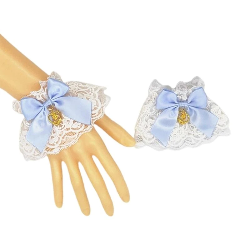 R1WE – Bracelet en dentelle à volants, fait à main, avec pendentif en forme cœur, avec nœud papillon, Anime main