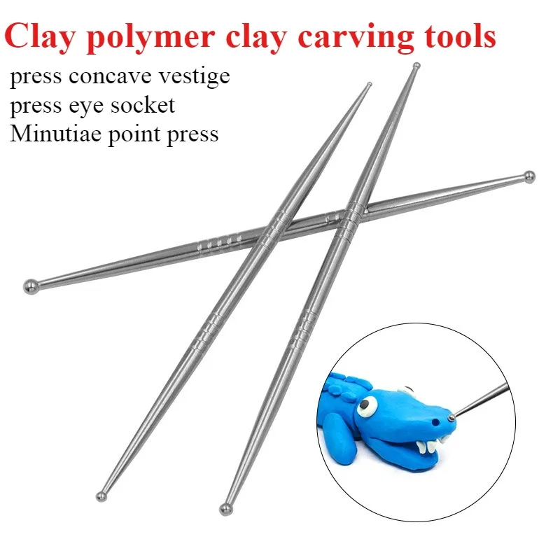 Polymer Clay Carve Pellet Bar Stainle Steel Non-stick Round Head Indentation Drill Pen DIY Clay Sculpture Doll Model Repair Tool