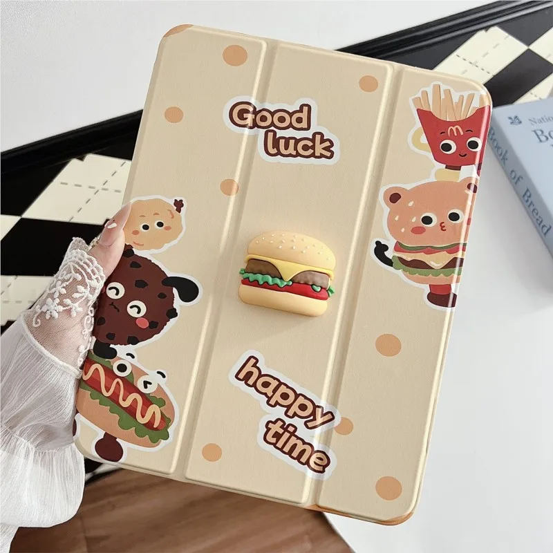 Flower Emoji Flower Tablet Case Black White Floral Trifold Stand for iPad 8th 9th 10th Air 4 5 10.2 10.5 10.9Inch A16 A19 Cover