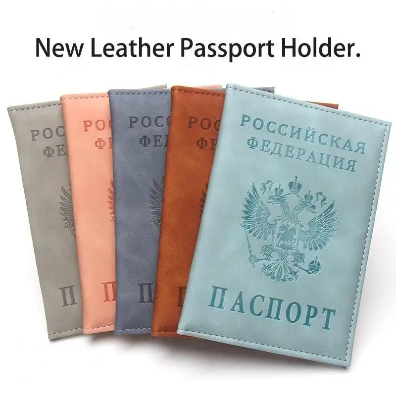 Russian Federation Pattern Leather Passport Cover Waterproof Unisex Slim Passport Holder for Holiday Business Travel