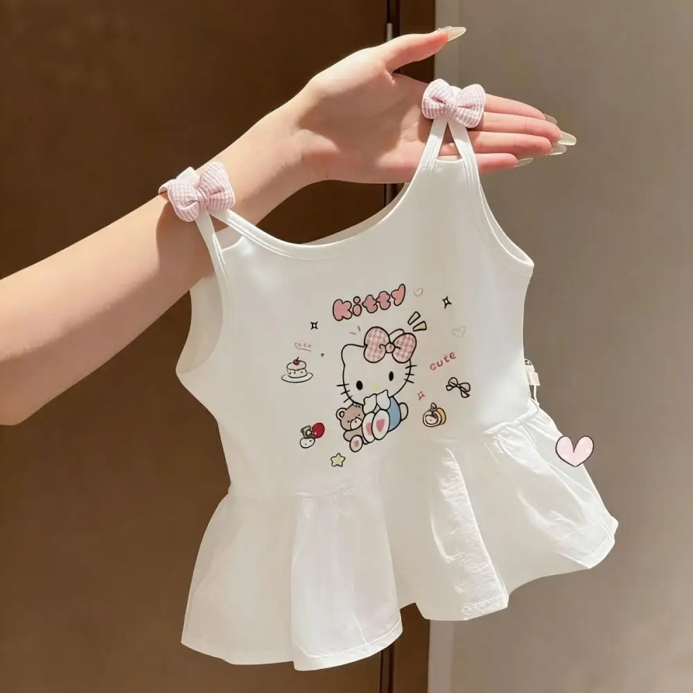 

Sanrio Hello Kitty Girls Cute Cotton Vest T-Shirt 2026 Summer New Short-Sleeved Versatile Top Casual Children's Wear Princess