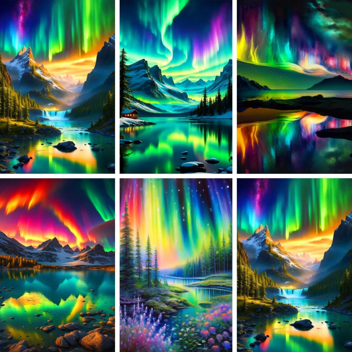 

Northern Lights Wall Art Full Round Drill Sparkling Diamond Painting Picture , Aurora Borealis Art Celestial Ethereal Nature Art