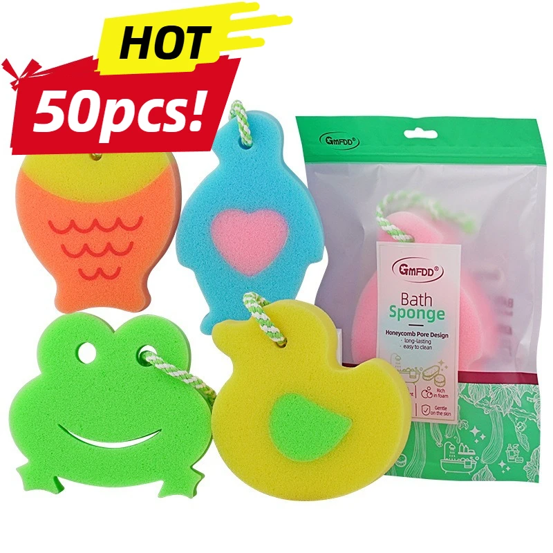 

50 Pcs Animal Cartoon Sponge Scrubber | 2-in-1 Multi-Purpose Pad for Bath Exfoliation & Kitchen Dishwashing