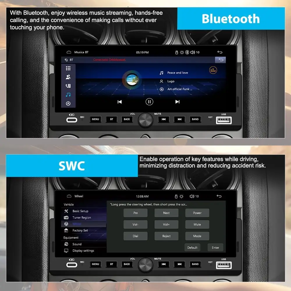 6.86' Car Stereo with Wireless CarPlay, Android Auto, Bluetooth, Backup Camera, USB-C, FM, EQ