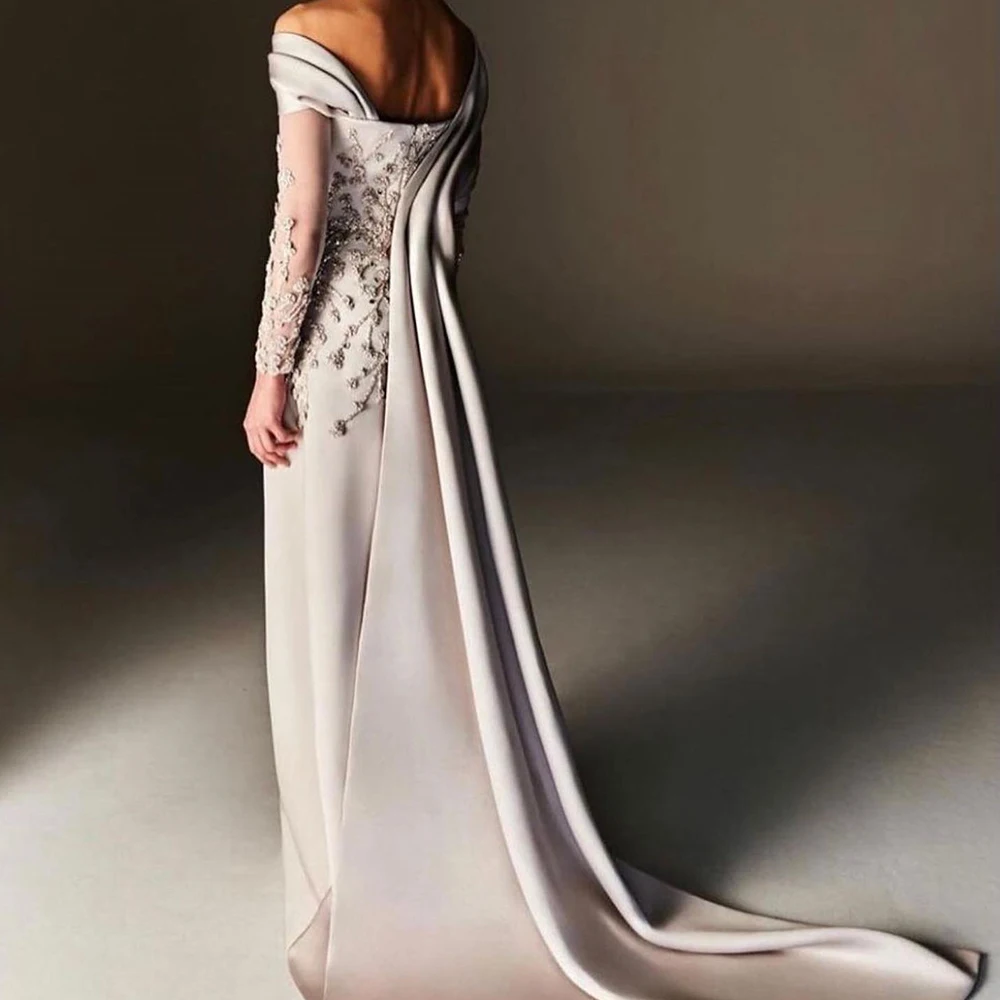 CustomizedCustomized Exquisite and Temperament Off the Shoulder Lace Evening Dresses Modern Zipper Back A-Line Watteau Train Par image 2