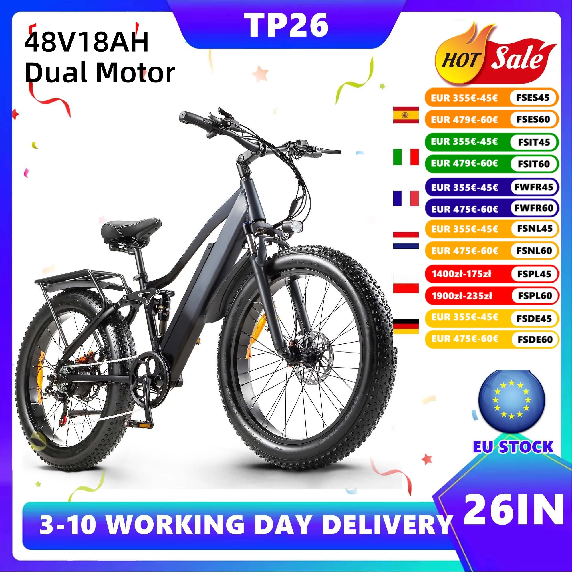 Elektrofahrrad 48V18AH Batterie Elektrisches Mountainbike 7-Gang E-Bike Hydraulische Bremse Elektrofahrrad TP26 Mit Vorderradgabel-Federung