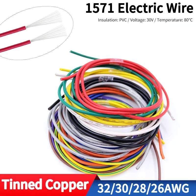UL1571 Electronic Wire 32 30 28 26 AWG Flexible Cable PVC Insulated Tin-plated Copper Environmental LED Line DIY Cord