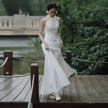 Robe de mariée de luxe en Satin blanc Simple, petite queue, ...