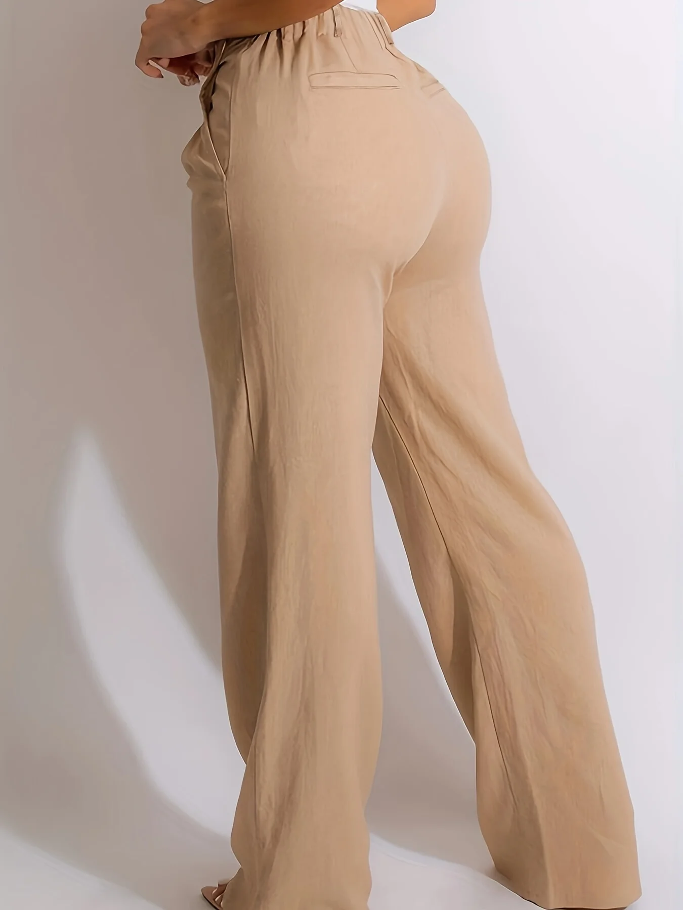 Pants for women in summer, simple and cool, wide leg pants with high waist, loose and casual straight zipper, pleated plain pant