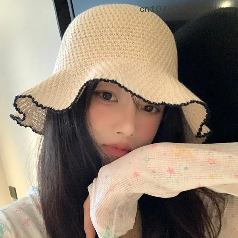 {MAX-66} Unique Woven Women Sun Hat Solid Color Breathable Straw Fisherman Hat Foldable Visor Cap Bucket Hat Vacation
