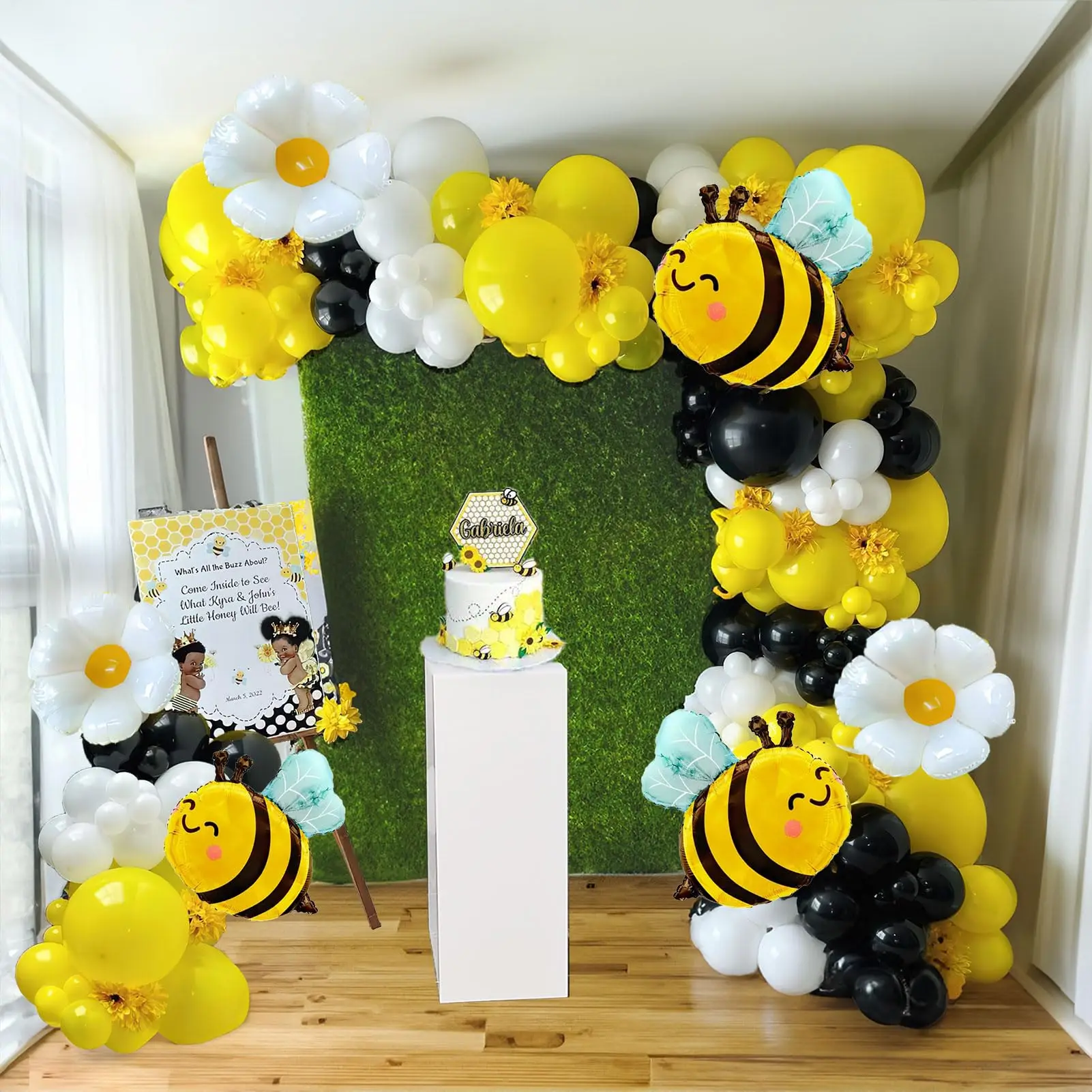 116pcs Cute Bee Balloons Yellow White Garland Arch Kit Birthday Baby Shower Theme Animal Party Decoration Monther\'s Day Globos