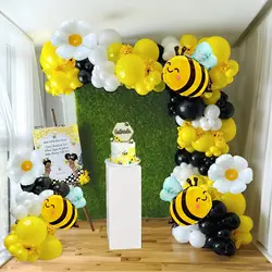 116pcs Cute Bee Balloons Yellow White Garland Arch Kit Birthday Baby Shower Theme Animal Party Decoration Monther's Day Globos