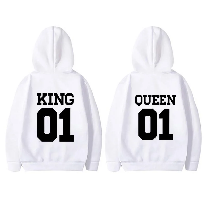 Couple Fashion King 01 Queen 01 Matching Sweatshirt Lovers Streetwear Personality Hoodies Sweatshirt Gift for Valentine\'s Day