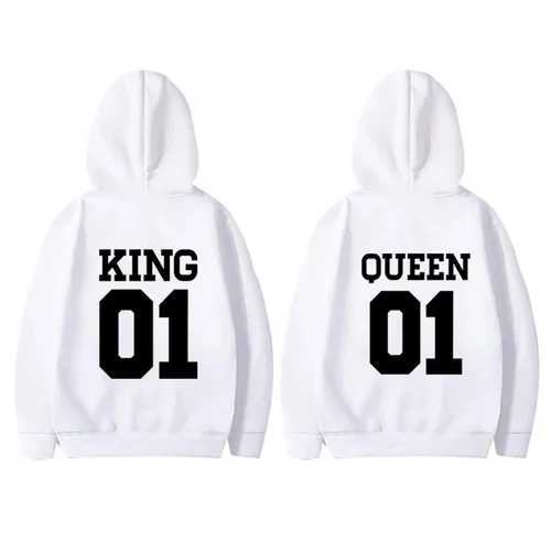 Imagen 2 del producto Sudadera con capucha para parejas, ropa de calle a juego con personalidad, regalo para el Día de San Valentín, King 01, Queen 01